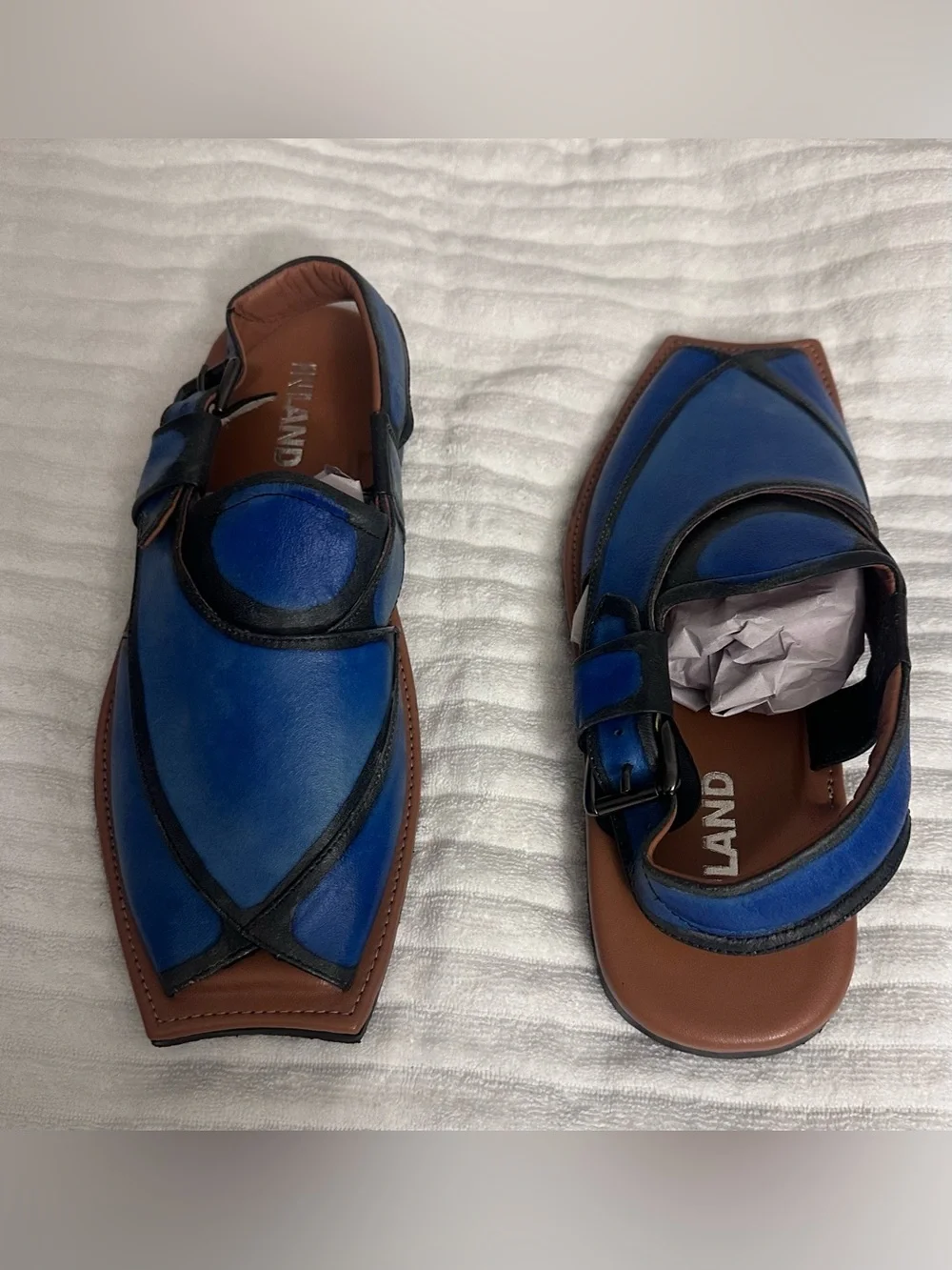 Men's Blue Leather Peshawari  Slingback Sandals..Sz 13
